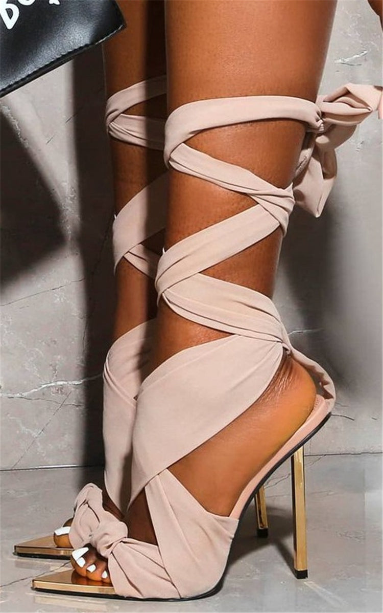 New European and American Ins Fashion Sexy Thin Lace Up Lace Up Thin High Heeled Women's Shoes Roman Designer Sandals
