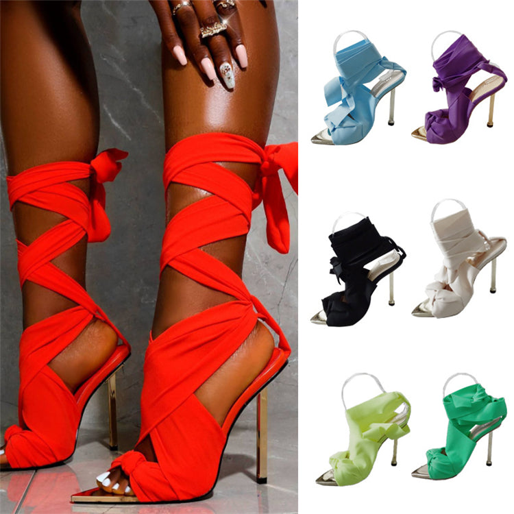 New European and American Ins Fashion Sexy Thin Lace Up Lace Up Thin High Heeled Women's Shoes Roman Designer Sandals