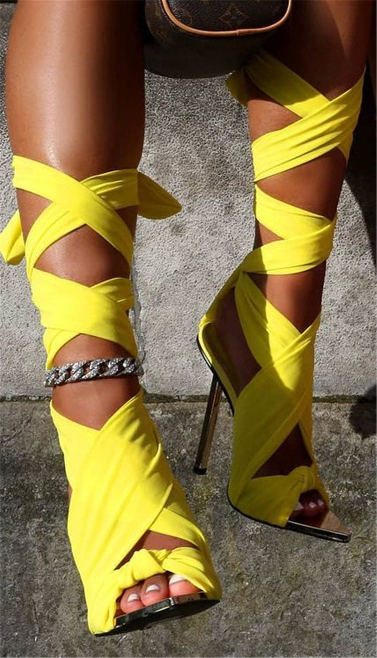 New European and American Ins Fashion Sexy Thin Lace Up Lace Up Thin High Heeled Women's Shoes Roman Designer Sandals