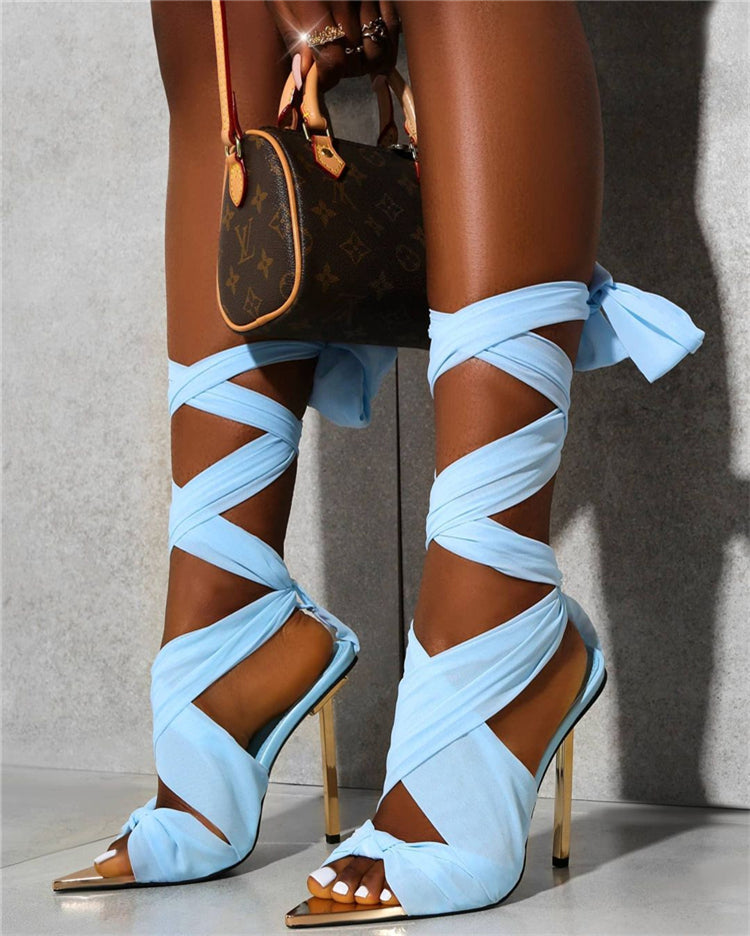New European and American Ins Fashion Sexy Thin Lace Up Lace Up Thin High Heeled Women's Shoes Roman Designer Sandals