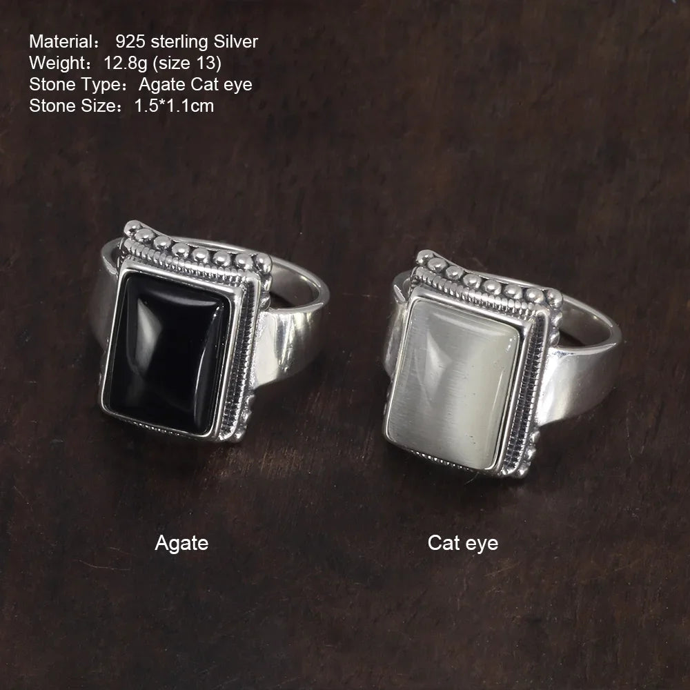 Solid 925 Sterling Silver Lucifer Rings With Black Onyx Natural Stone Handmade Statement Ring TV Show Jewelry