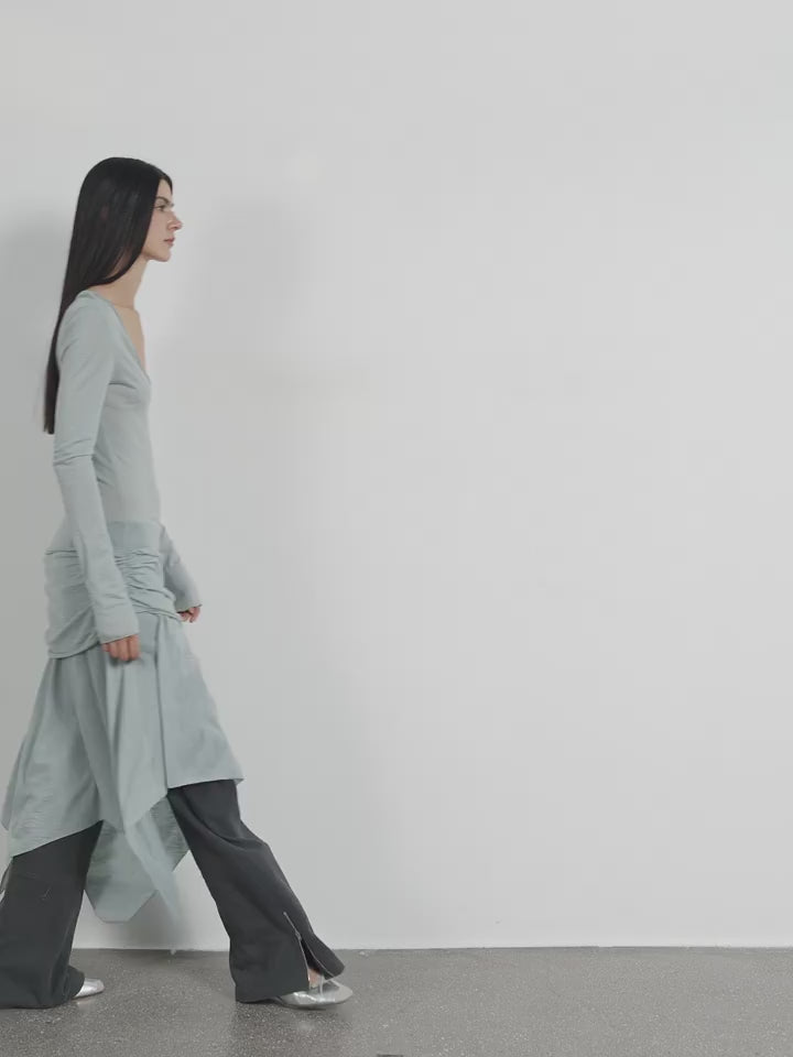 "Dreamy Ball" Lightweight and Breathable 100% Wool / U-Neck Irregular Hem Long Dress for Women