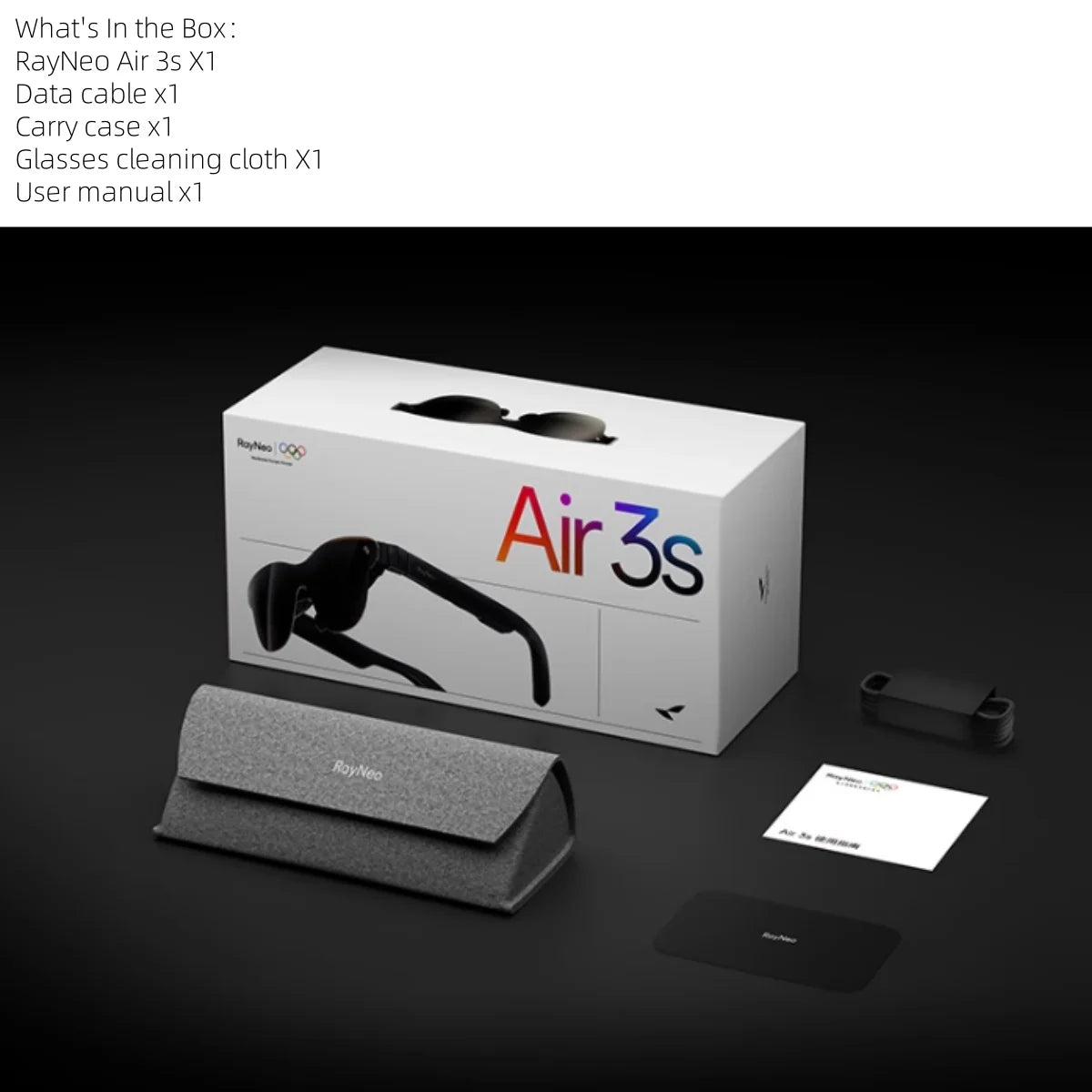 RayNeo Air 3S Glasses With 201\" Mega Screen and 650 Nits Brightness Comfortable to Wear USB Interface Brand New
